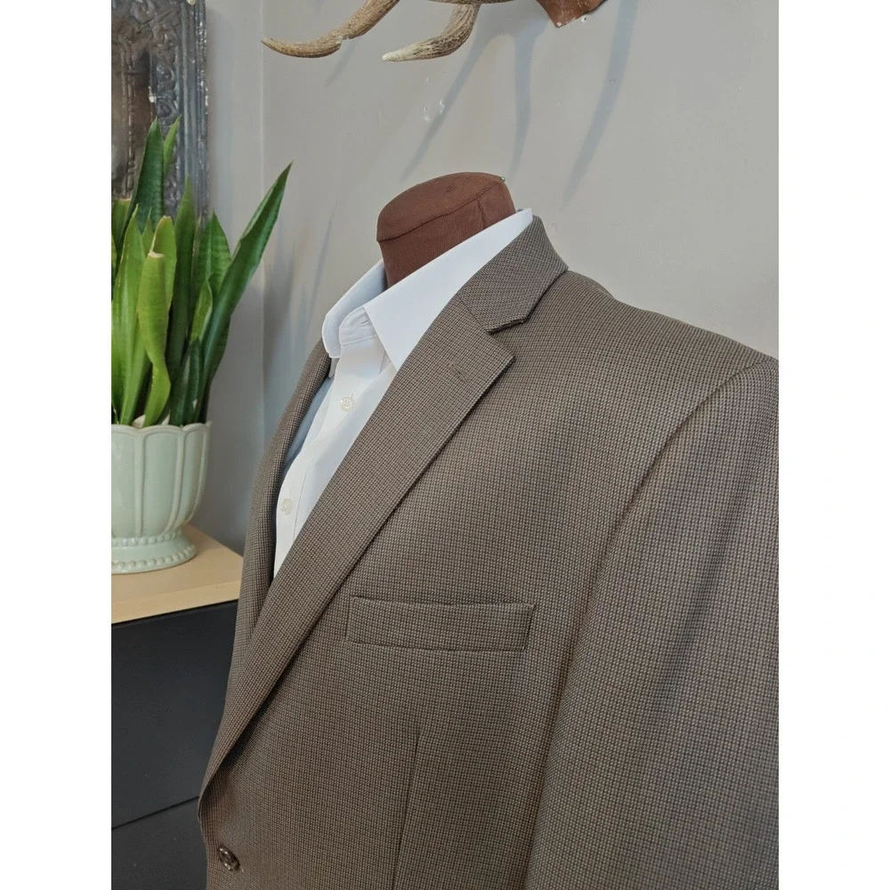 Lauren Ralph Lauren Mens Sports Coat 44L Brown Blue Geometric 2 Button Blazer